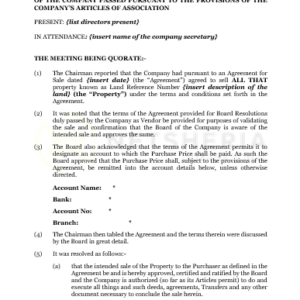 Board Resolutions where a Company is selling its Property | Netsheria business board legal documents