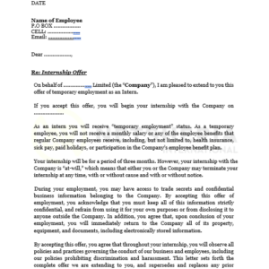 Letter of Offer - Unpaid Intern | Netsheria Legal Documents in Kenya