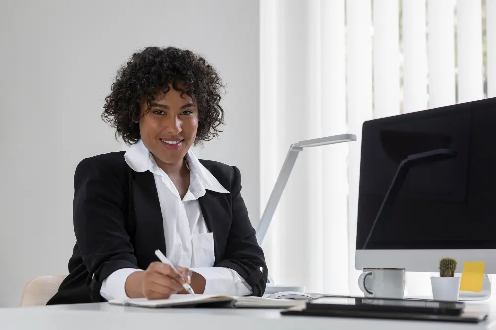 Beautiful lady writing on her notebook | Netsheria International Company secretarial services